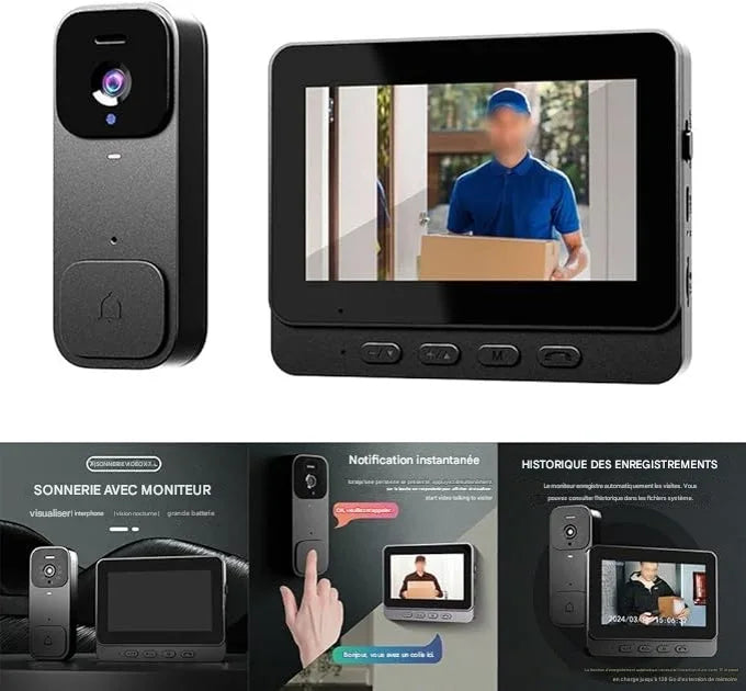 Sonnette vidéo connectée avec moniteur - caméra HD et écran couleur