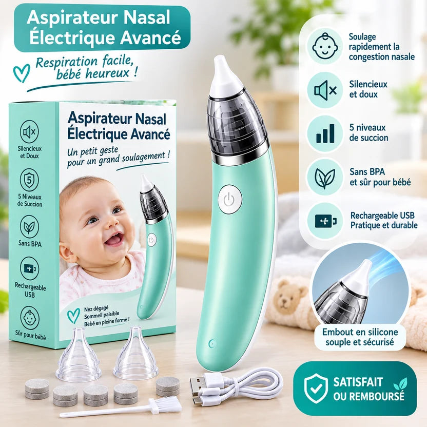 Aspirateur nasal électrique avancé pour bébé avec embouts silicone et câble USB