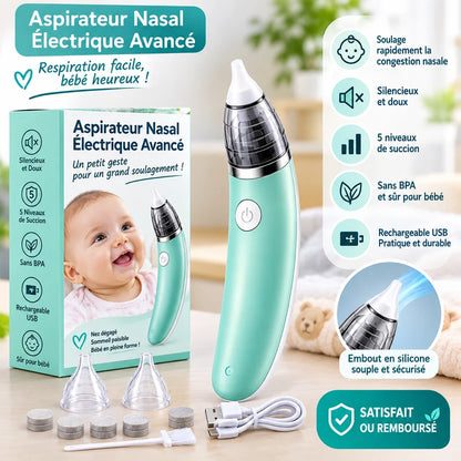 Aspirateur nasal électrique avancé pour bébé avec embouts silicone et câble USB